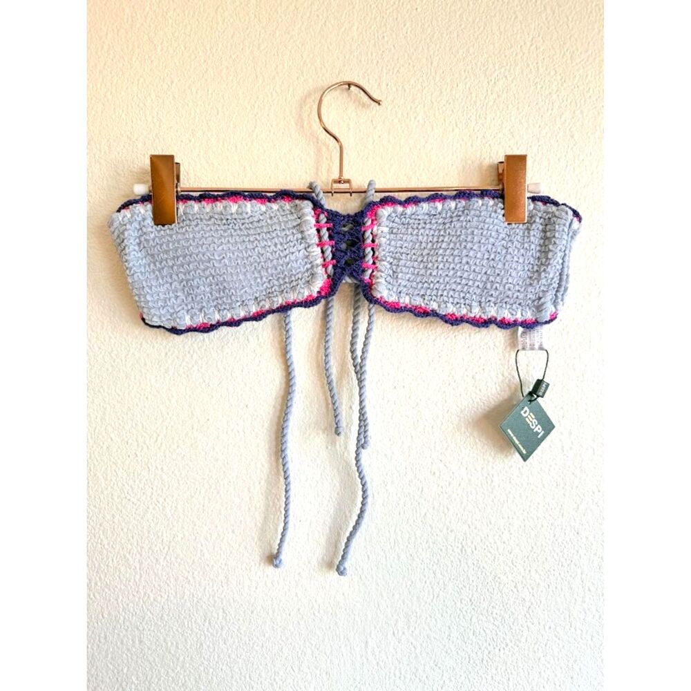 Despi Brasil Crochet Bandeau Bikini Top in Light Blue Purple & Pink size M NWT